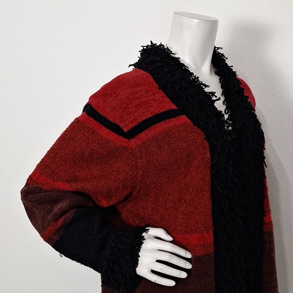 N8tive Bits By Sandi and Jo Red Black Southwestern Open Front Cardigan Size L - Picture 5 of 13
